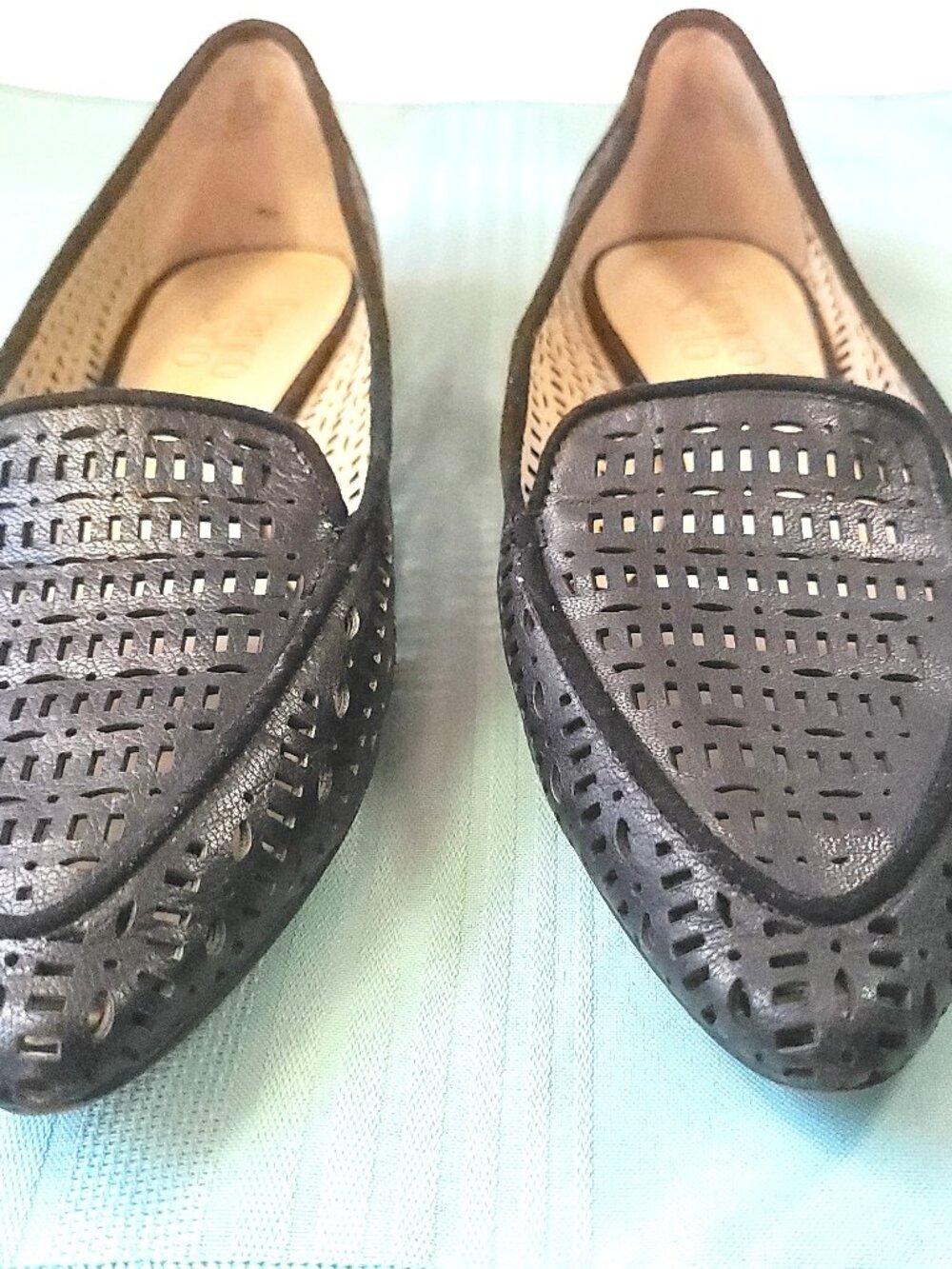 Franco Sarto Black Perforated Leather Pointed Toe Slip On Flats Loafers 7.5M